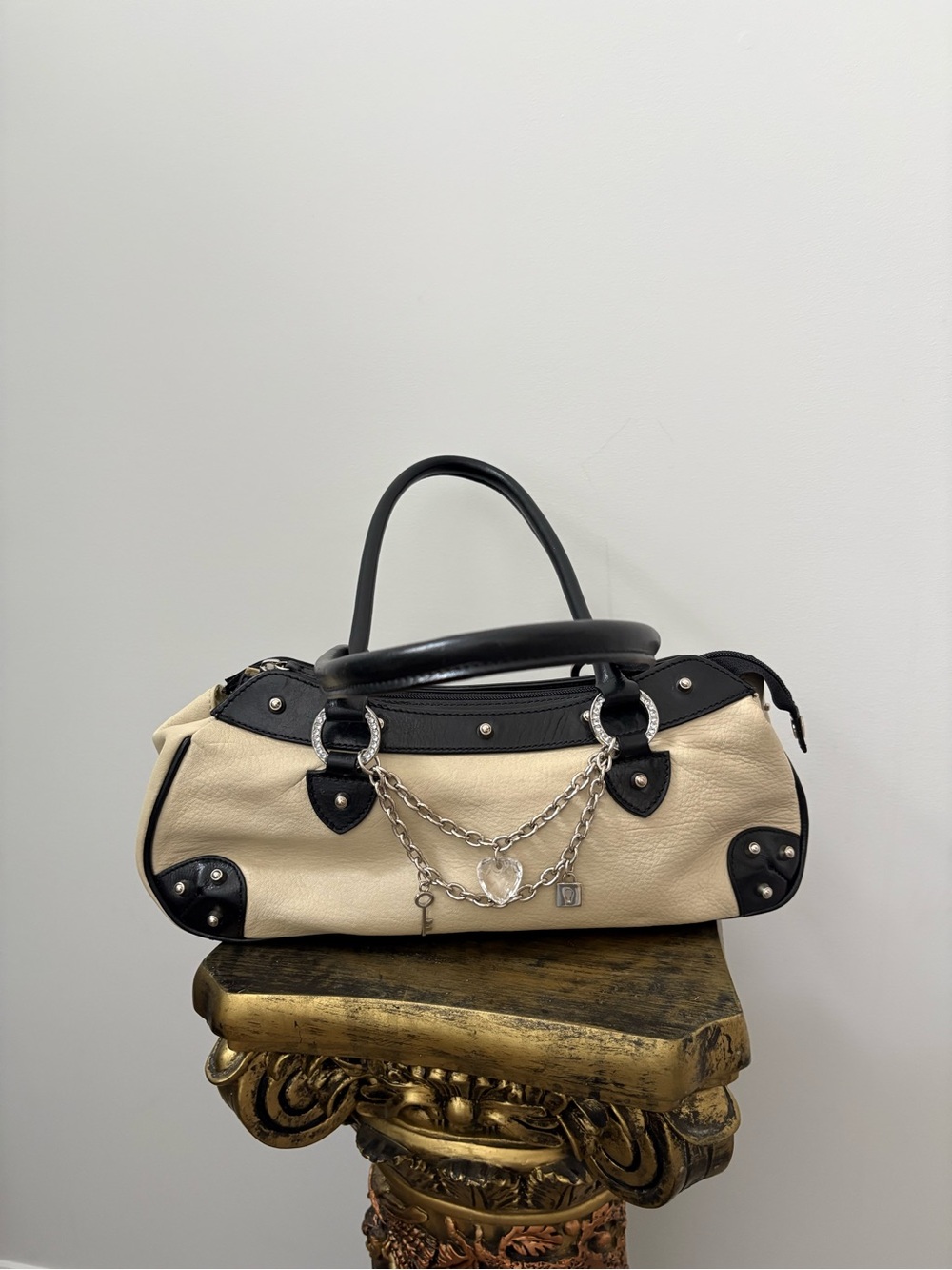 Danier Two-Tone Cream and Black Satchel Bag